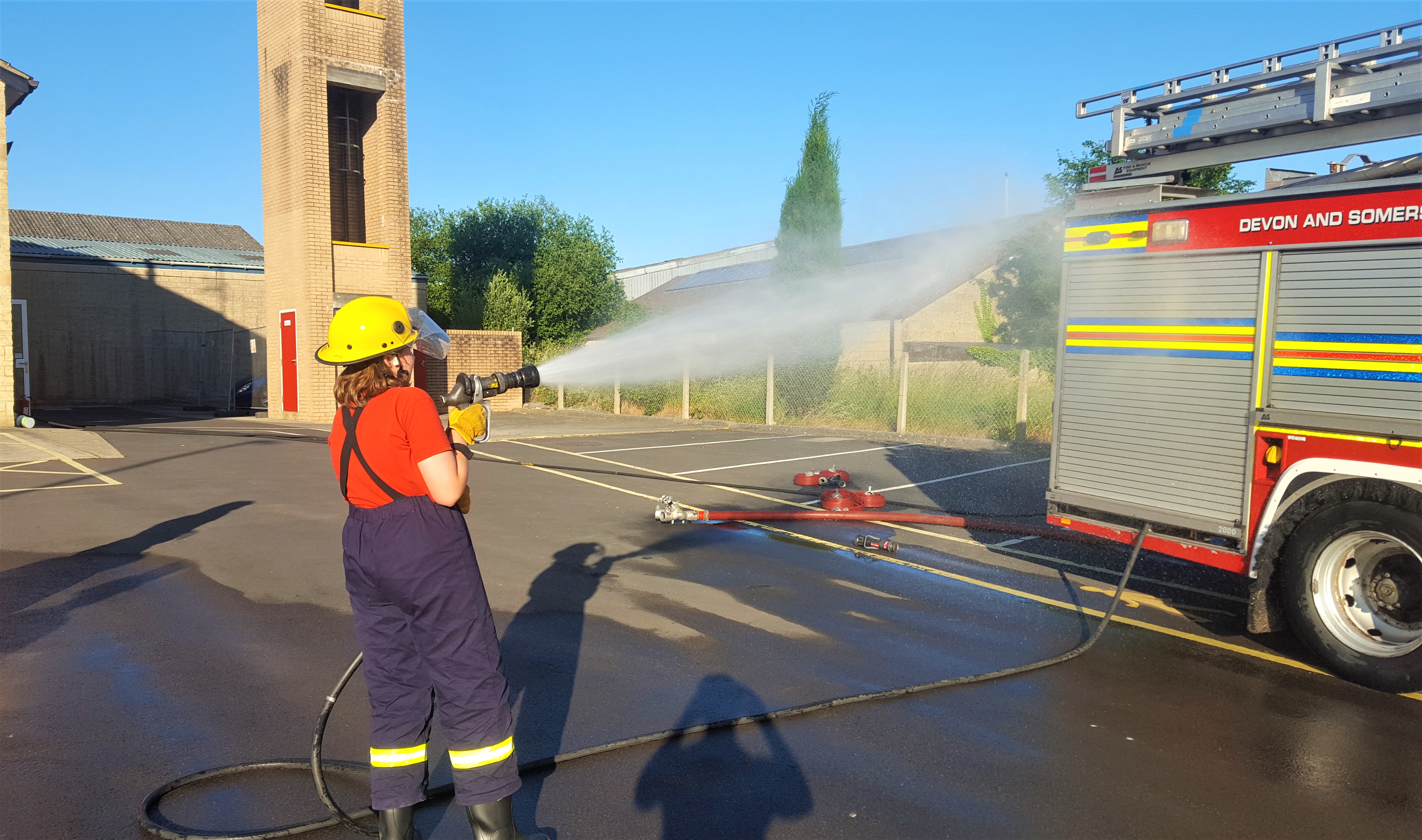 Fire Cadet practising with a hose
