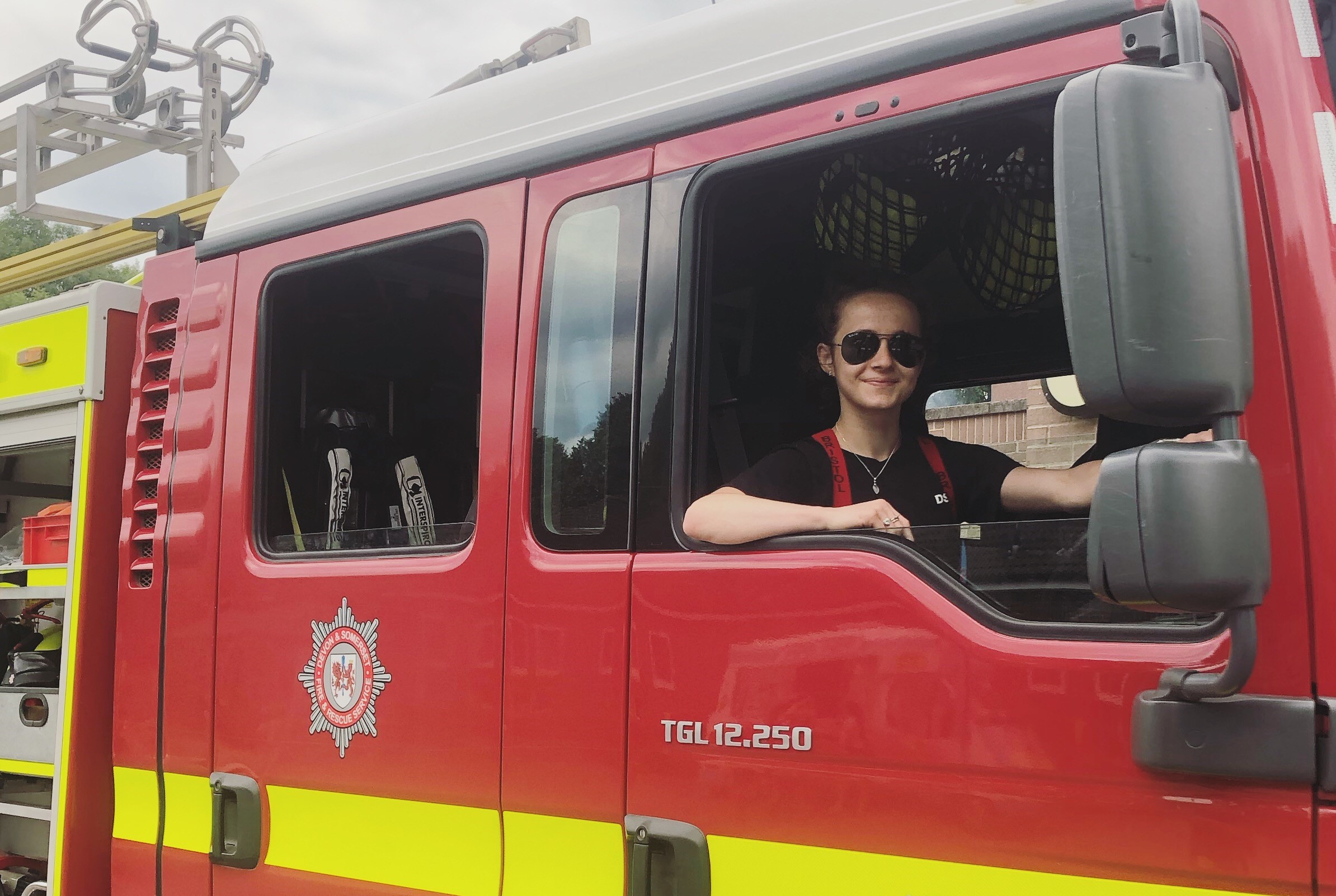 Lexie in a fire engine