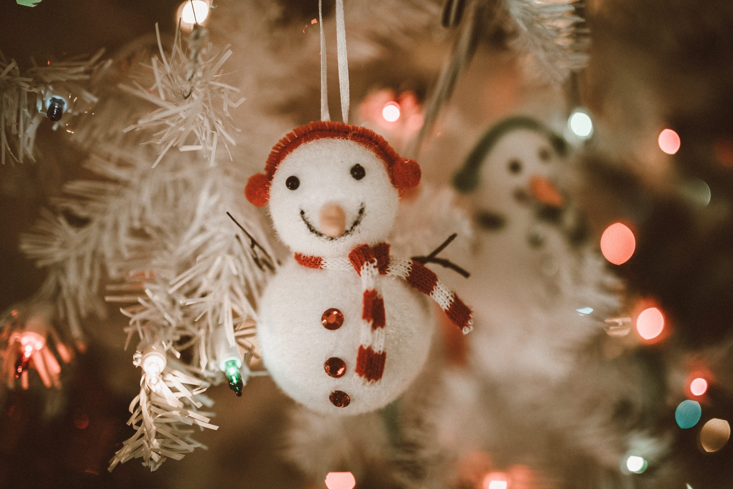 Christmas snowman on a tree