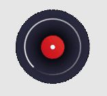 A navy blue circle with a red inner circle similar in look to a spinning record. 