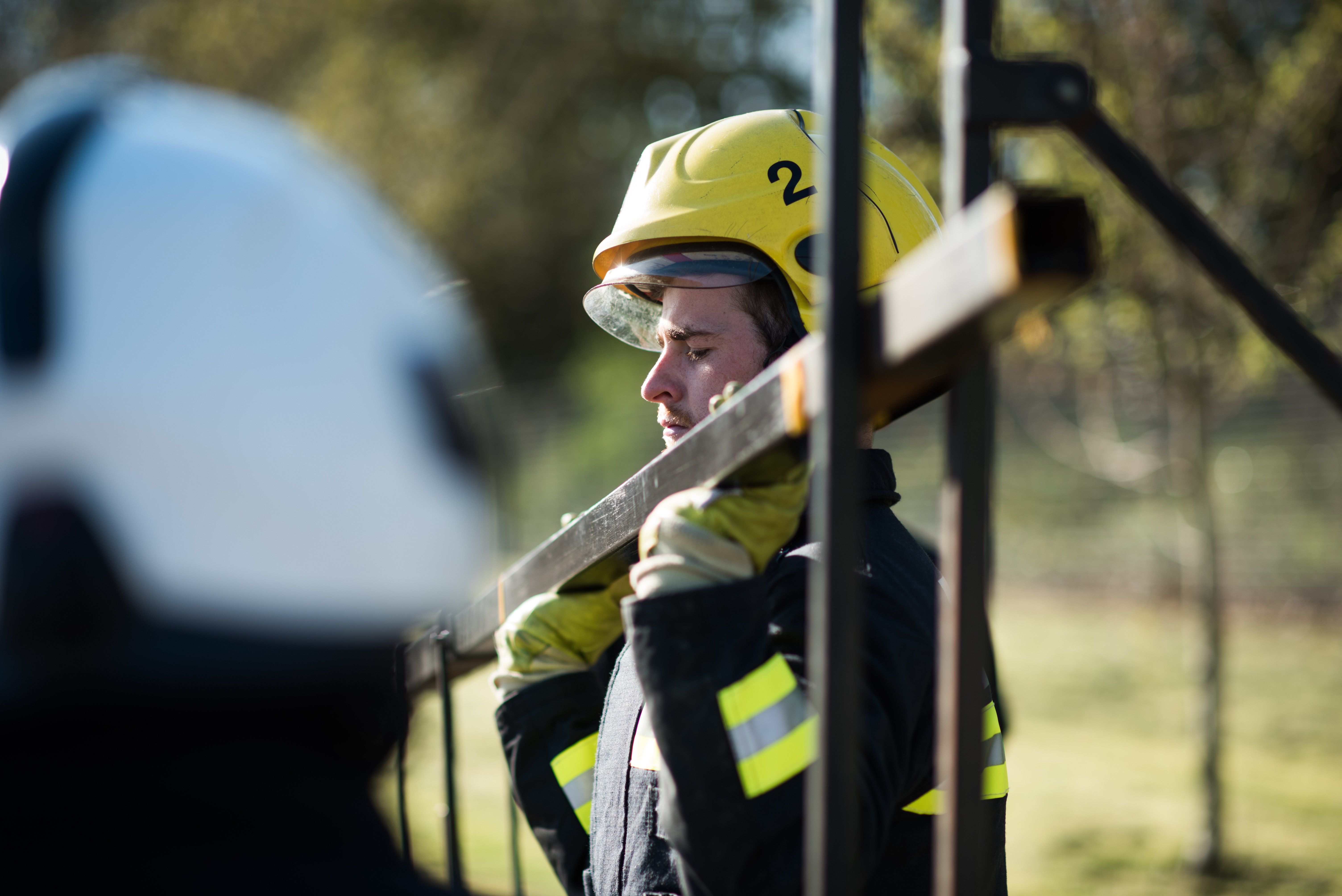 Potential firefighter recruits doing a fitness test