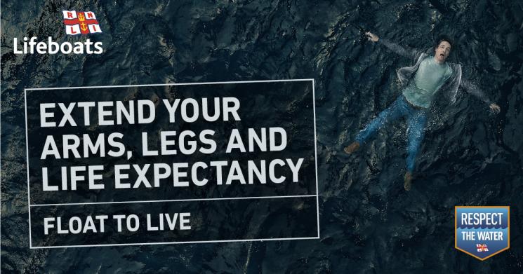 RNLI graphic. Extend your arms, legs and life expectancy - float to live