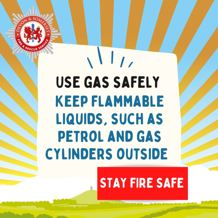 A message reminding festival goers to use gas safely and to keep flammable liquids outside.