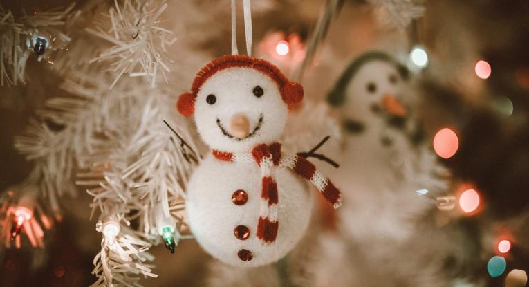 Christmas snowman on a tree